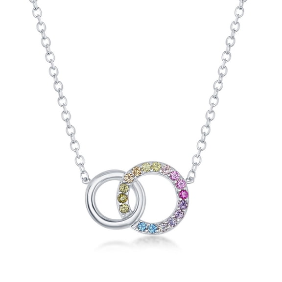 TheJewelryHut Fancy Designer Sterling Silver Rainbow CZ Double Linked Circle Necklace