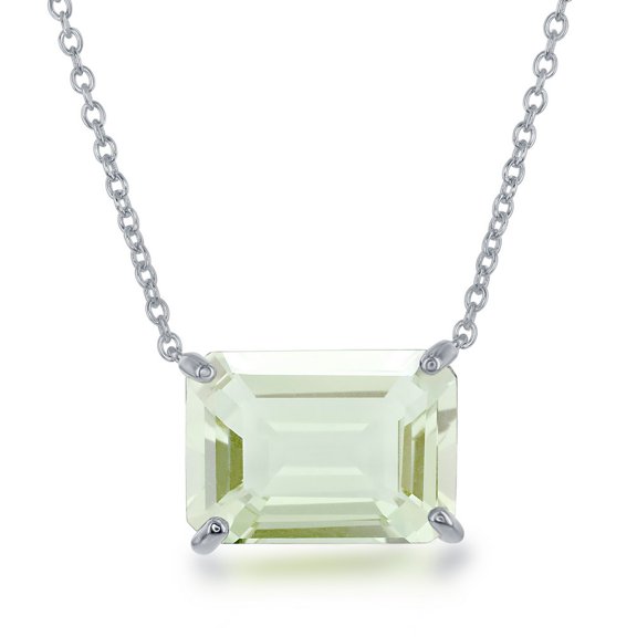 TheJewelryHut Fancy Designer Sterling Silver Rectangle Prong Set Gem Necklace - Green Amethyst