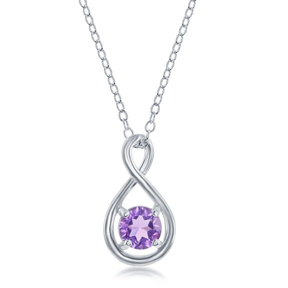 TheJewelryHut Fancy Designer Sterling Silver Round 5mm Gem Infinity Design Necklace - Amethyst