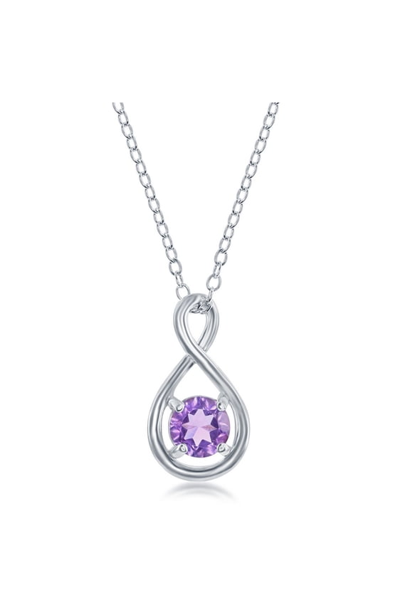 TheJewelryHut Fancy Designer Sterling Silver Round 5mm Gem Infinity Design Necklace - Amethyst