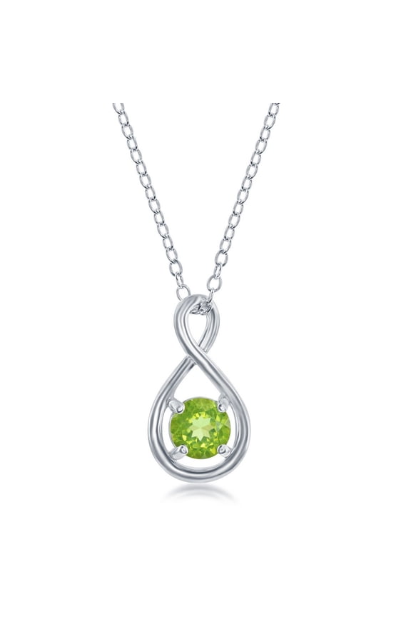TheJewelryHut Fancy Designer Sterling Silver Round 5mm Gem Infinity Design Necklace - Peridot