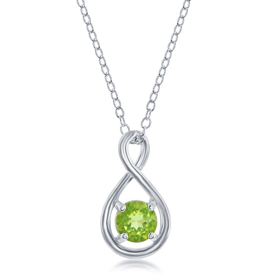 TheJewelryHut Fancy Designer Sterling Silver Round 5mm Gem Infinity Design Necklace - Peridot