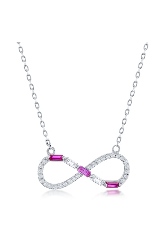 TheJewelryHut Fancy Designer Sterling Silver Round & Baguette CZ Infinity Necklace - Ruby CZ