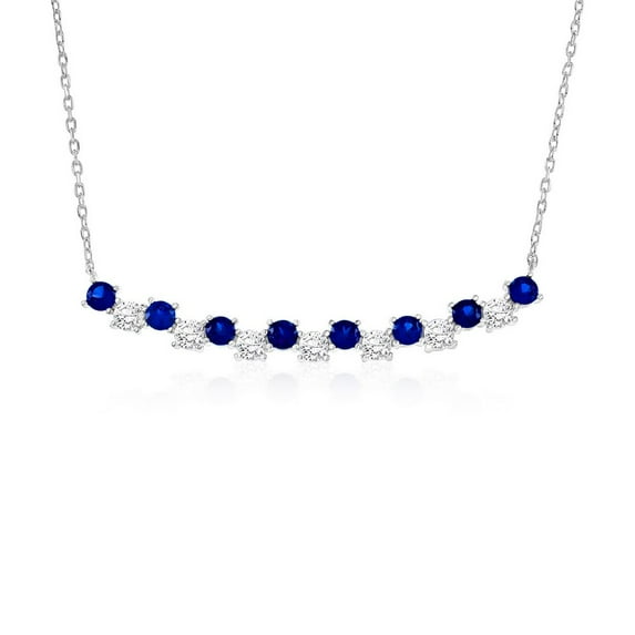 TheJewelryHut Fancy Designer Sterling Silver Round CZ Curved Bar Necklace - Sapphire