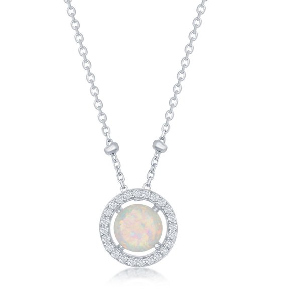 TheJewelryHut Fancy Designer Sterling Silver Round White Opal with CZ Halo Beads by The Yard Necklace