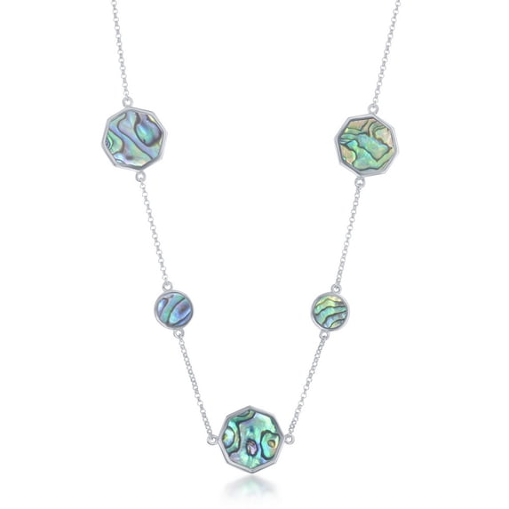 TheJewelryHut Fancy Designer Sterling Silver Round and Hexagon Necklace - Abalone