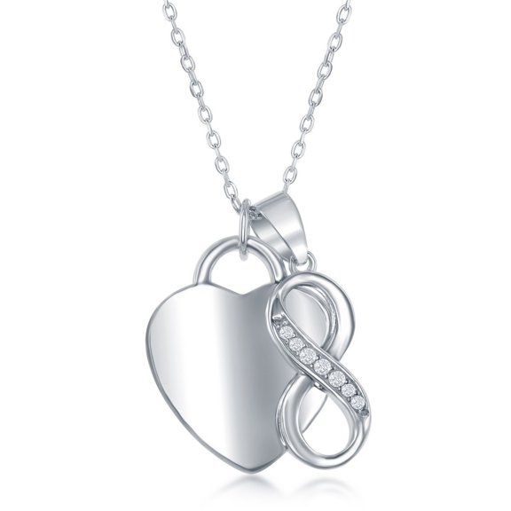TheJewelryHut Fancy Designer Sterling Silver Shiny Engravable Heart with Small CZ Infinity Necklace