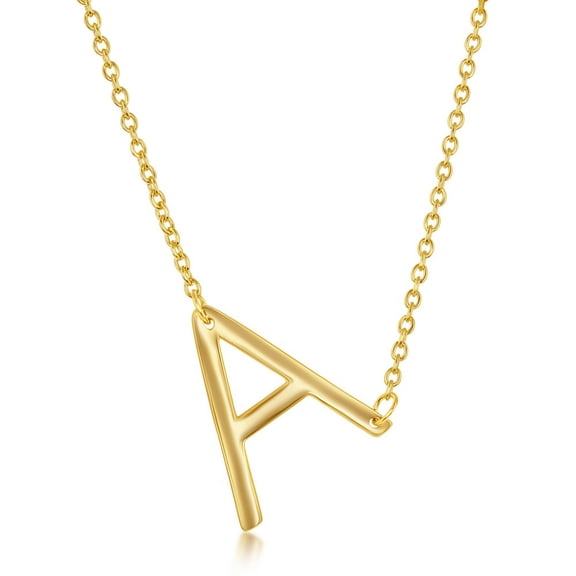 TheJewelryHut Fancy Designer Sterling Silver Sideways 'A' Initial Necklace - Gold Plated
