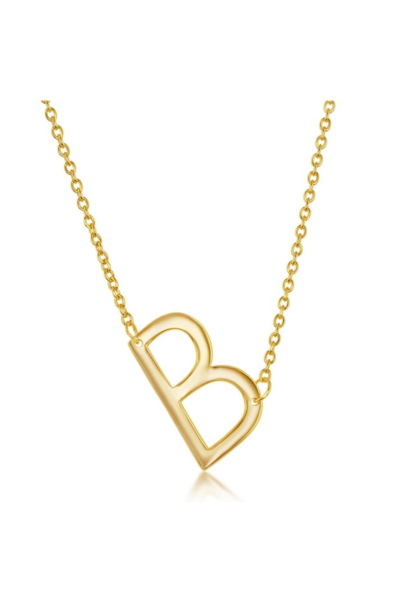 TheJewelryHut Fancy Designer Sterling Silver Sideways 'B' Initial Necklace - Gold Plated