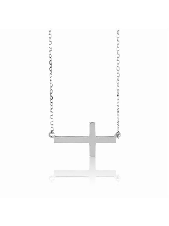 TheJewelryHut Fancy Designer Sterling Silver Sideways Cross Necklace