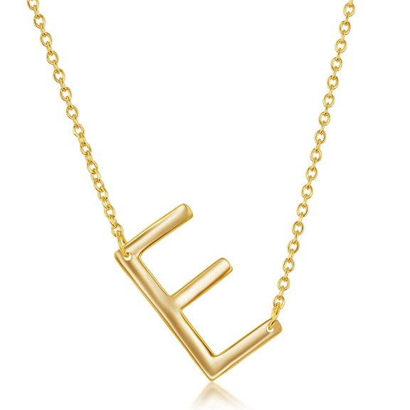 TheJewelryHut Fancy Designer Sterling Silver Sideways 'E' Initial Necklace - Gold Plated