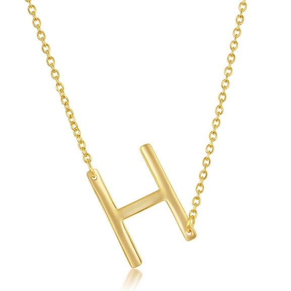 TheJewelryHut Fancy Designer Sterling Silver Sideways 'H' Initial Necklace - Gold Plated