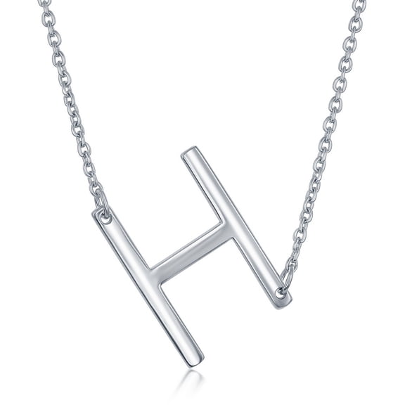 TheJewelryHut Fancy Designer Sterling Silver Sideways 'H' Initial Necklace