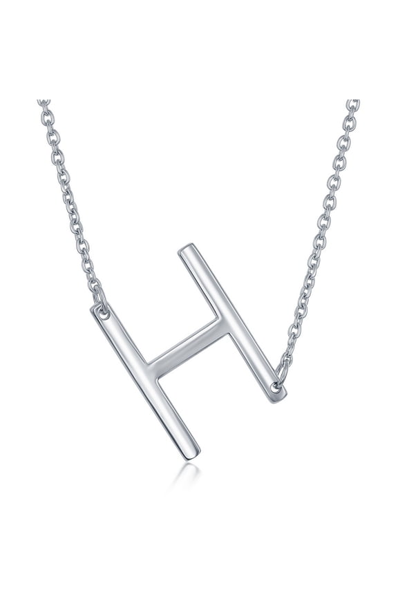 TheJewelryHut Fancy Designer Sterling Silver Sideways 'H' Initial Necklace