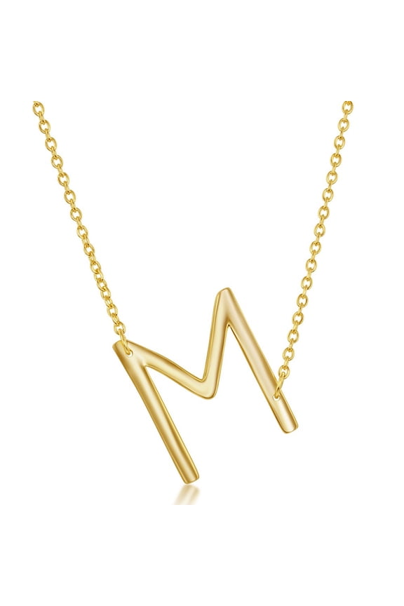 TheJewelryHut Fancy Designer Sterling Silver Sideways 'M' Initial Necklace - Gold Plated