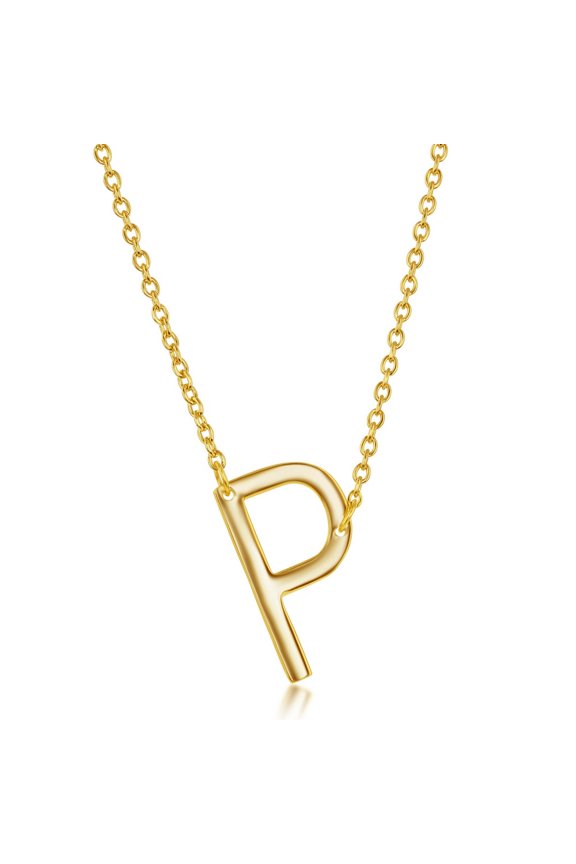 TheJewelryHut Fancy Designer Sterling Silver Sideways 'P' Initial Necklace - Gold Plated
