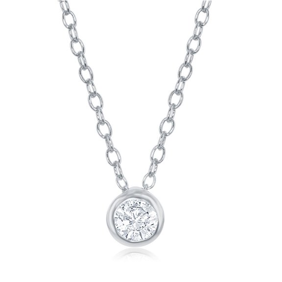 TheJewelryHut Fancy Designer Sterling Silver Single Bezel-set Cubic Zirconia Necklace