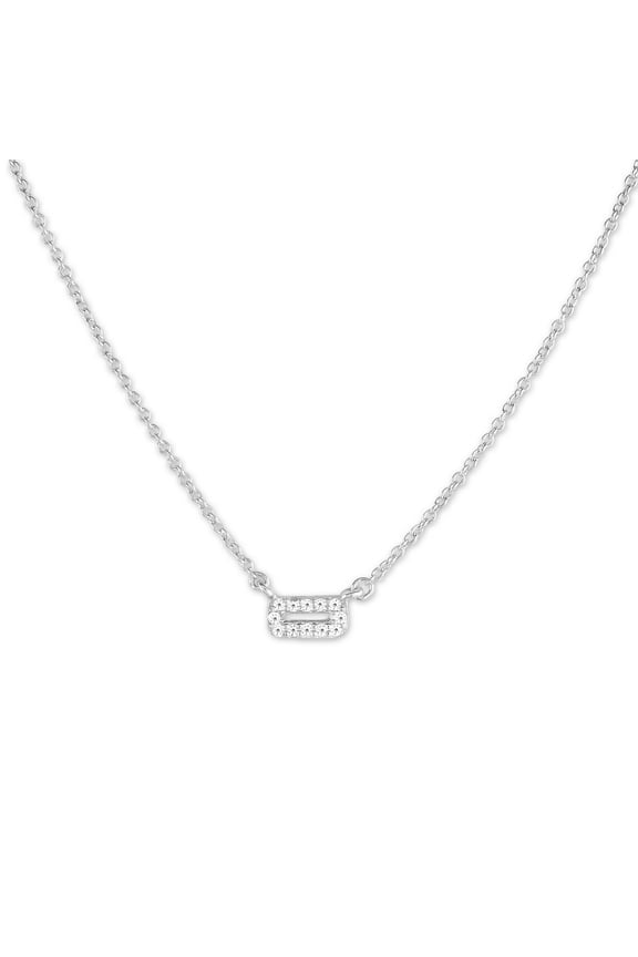 TheJewelryHut Fancy Designer Sterling Silver Small Micro Pave Rectangle Necklace