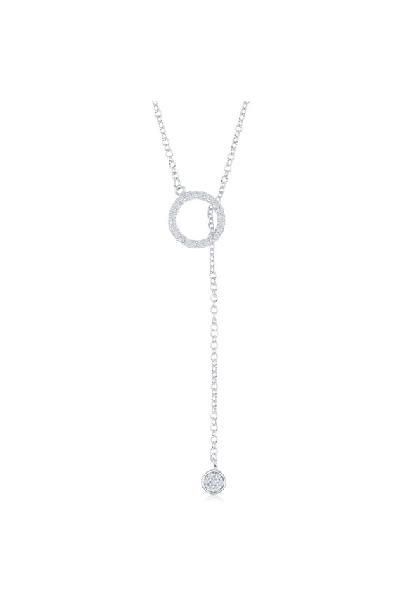 TheJewelryHut Fancy Designer Sterling Silver Small Open CZ Ring with Dangling Chain and Small CZ Disc Necklace