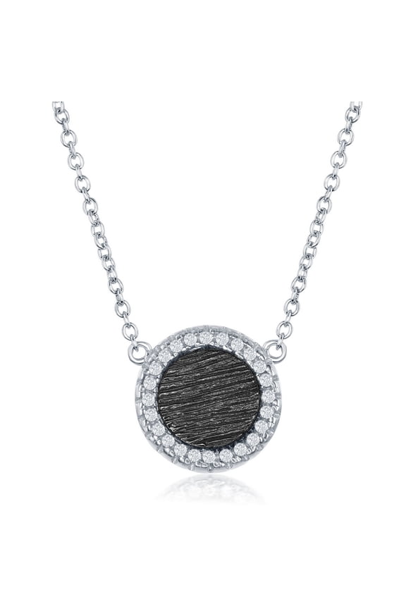 TheJewelryHut Fancy Designer Sterling Silver Small Round Elephant Skin with CZ Border Necklace