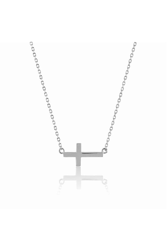 TheJewelryHut Fancy Designer Sterling Silver Small Sideways Cross Necklace