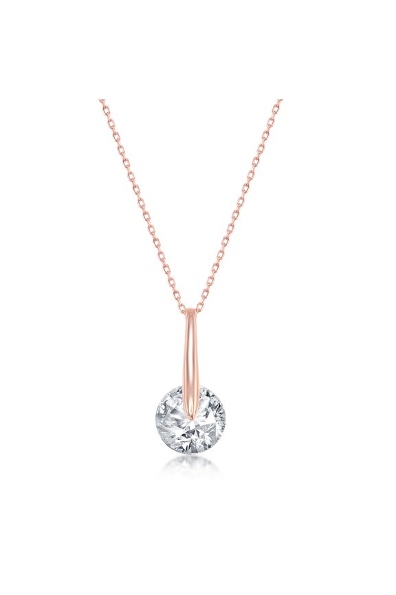 TheJewelryHut Fancy Designer Sterling Silver Spinning Round CZ Necklace - Rose Gold Plated