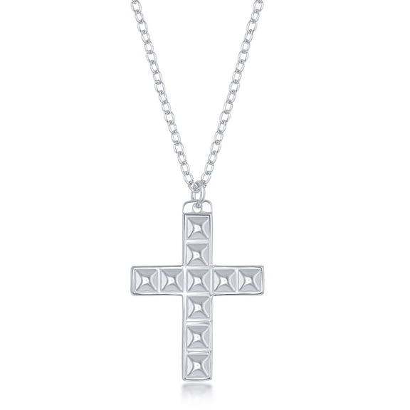 TheJewelryHut Fancy Designer Sterling Silver Studded Cross Necklace