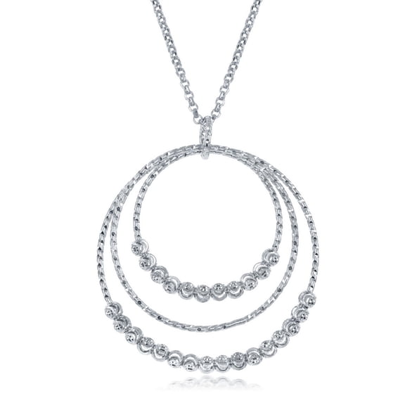 TheJewelryHut Fancy Designer Sterling Silver Triple Circle with Diamond Moon Cut Beads Necklace