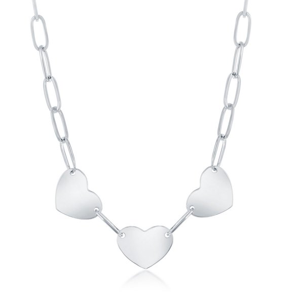 TheJewelryHut Fancy Designer Sterling Silver Triple Heart Paperclip Necklace