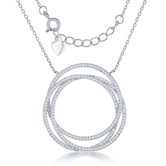 TheJewelryHut Fancy Designer Sterling Silver Triple Open CZ Circle Necklace