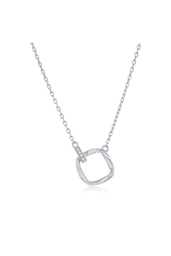 TheJewelryHut Fancy Designer Sterling Silver Twisted Square & Oval Micro Pave CZ Necklace