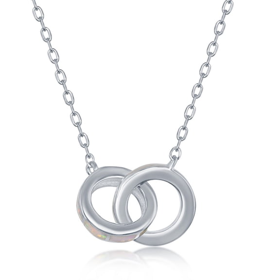 TheJewelryHut Fancy Designer Sterling Silver White Inlay Opal Interlocking Circles Necklace