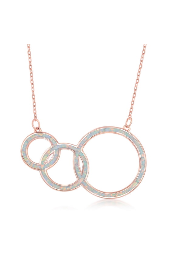 TheJewelryHut Fancy Designer Sterling Silver White Inlay Opal Triple Open Circle Three Generation Necklace - Rose Gold Plated