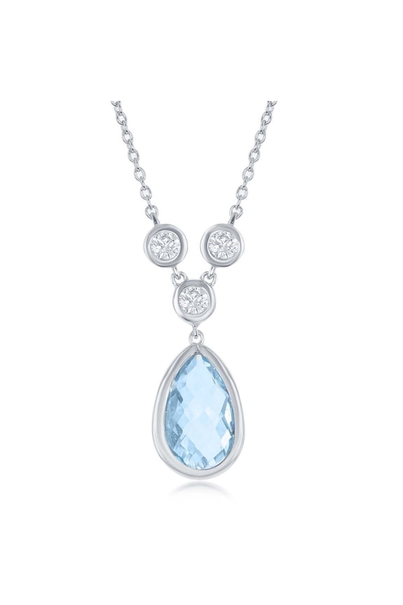 TheJewelryHut Fancy Designer Sterling Silver White Topaz and Gem Teardrop Necklace - Blue Topaz