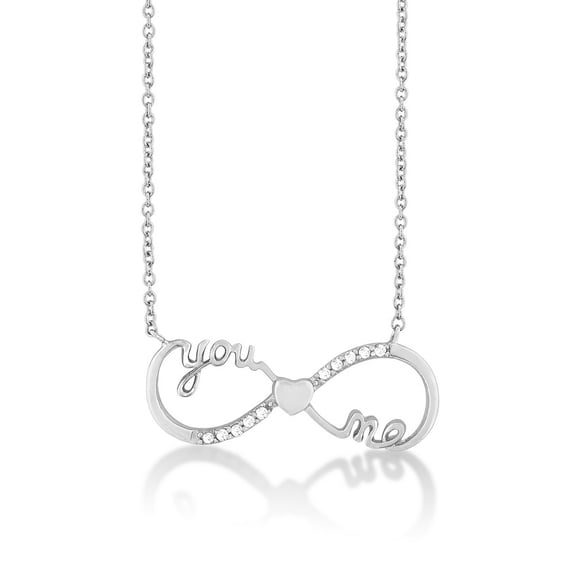 TheJewelryHut Fancy Designer Sterling Silver "You, Me" with Small Heart CZ Infinity Necklace