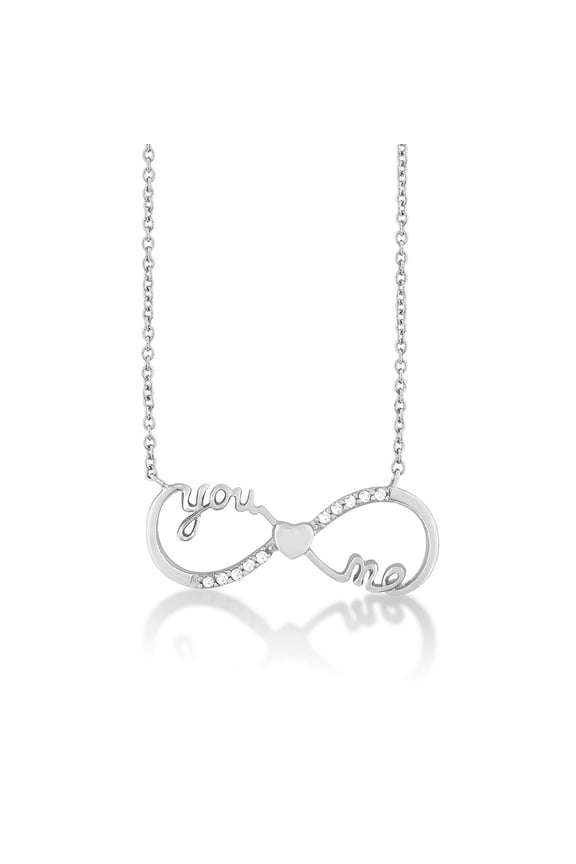 TheJewelryHut Fancy Designer Sterling Silver "You, Me" with Small Heart CZ Infinity Necklace
