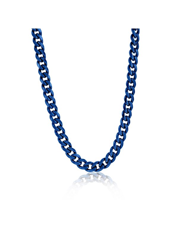 TheJewelryHut Favcy Designer Stainless Steel 7mm Cuban Chain Necklace - Blue Plated
