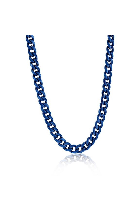 TheJewelryHut Favcy Designer Stainless Steel 7mm Cuban Chain Necklace - Blue Plated