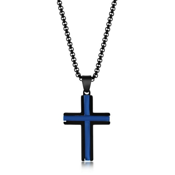 TheJewelryHut Favcy Designer Stainless Steel Black & Blue Plated Cross Necklace
