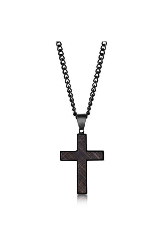 TheJewelryHut Favcy Designer Stainless Steel Black & Rose Gold Lined Cross
