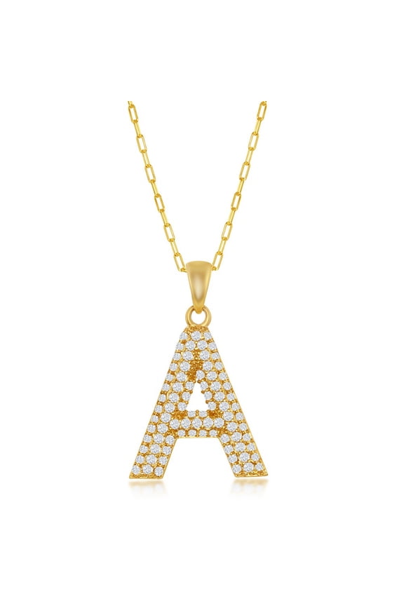TheJewelryHut Favcy Designer Sterling Silver Micro Pave CZ 'A' Block Initial w/Paperclip Chain - Gold Plated