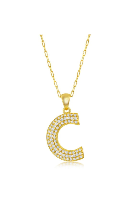 TheJewelryHut Favcy Designer Sterling Silver Micro Pave CZ 'C' Block Initial w/ Paperclip Chain - Gold Plated