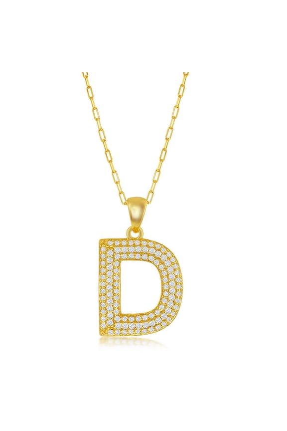 TheJewelryHut Favcy Designer Sterling Silver Micro Pave CZ 'D' Block Initial w/Paperclip Chain - Gold Plated