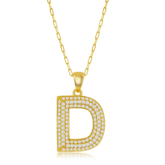 TheJewelryHut Favcy Designer Sterling Silver Micro Pave CZ 'D' Block Initial w/Paperclip Chain - Gold Plated
