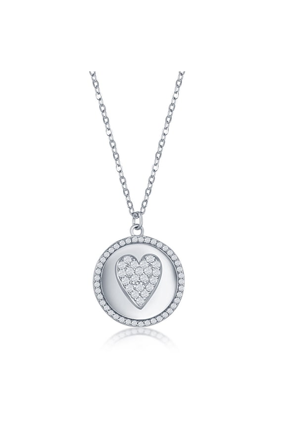 TheJewelryHut Favcy Designer Sterling Silver Micro Pave CZ Disc Necklace - Heart