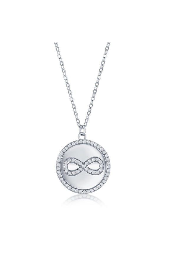 TheJewelryHut Favcy Designer Sterling Silver Micro Pave CZ Disc Necklace - Infinity