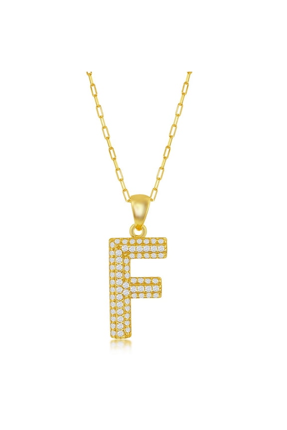 TheJewelryHut Favcy Designer Sterling Silver Micro Pave CZ 'F' Block Initial w/ Paperclip Chain - Gold Plated