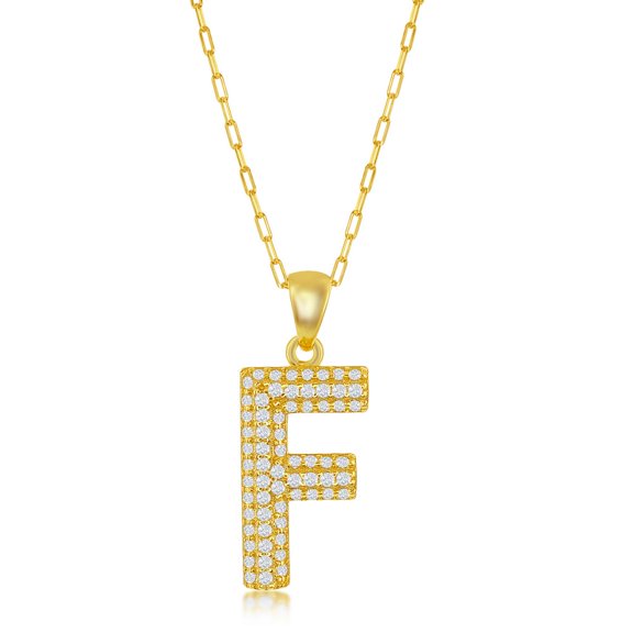 TheJewelryHut Favcy Designer Sterling Silver Micro Pave CZ 'F' Block Initial w/ Paperclip Chain - Gold Plated