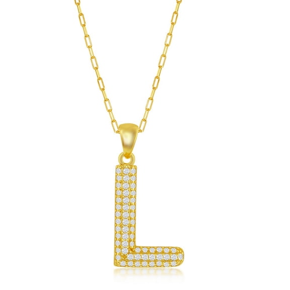 TheJewelryHut Favcy Designer Sterling Silver Micro Pave CZ 'L' Block Initial w/ Paperclip Chain - Gold Plated