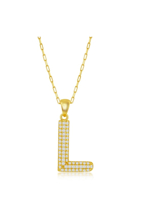 TheJewelryHut Favcy Designer Sterling Silver Micro Pave CZ 'L' Block Initial w/ Paperclip Chain - Gold Plated